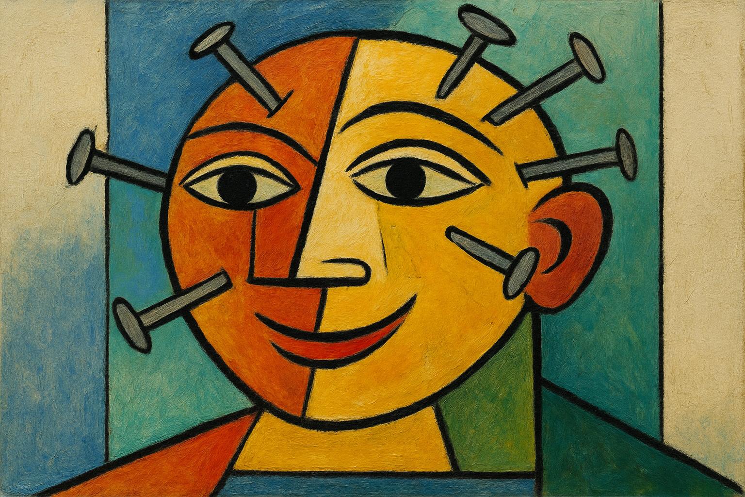 Ein Kopf mit Nägeln im Picasso Stil